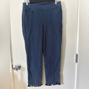 Chico's Navy and White Polka Dot Pull on Ankle Pants